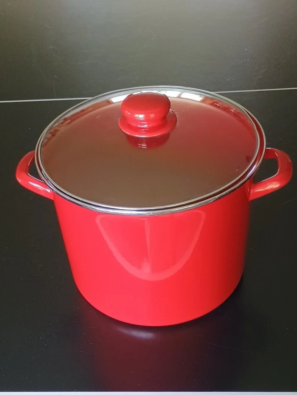 Red Enamel Stockpot with Glass Lid - Classic Cookware Canning Soup 10+Quart